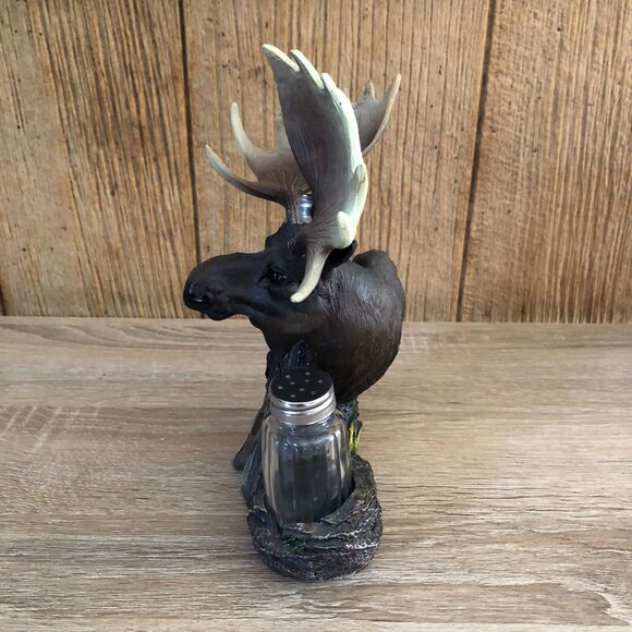 DWK Northern Moose Salt & Pepper Shaker Holder 2 Glass Shakers Cabin Wilderness - Picture 4 of 9
